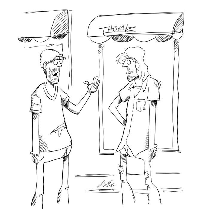 Cartoon of two poorly dressed, disheveled men talking on the street, with one saying 'The best prevention for identity theft is poverty.' A darkly humorous commentary on wealth, security, and financial inequality. From CartoonStock.
